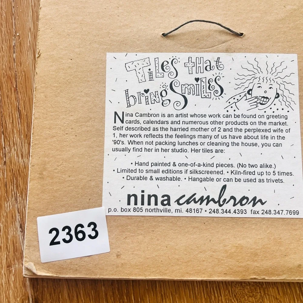 Vintage 1996 Nina Cambron Ceramic Art Tile Friends‎ Family Quote Trivet 8x8 BFF